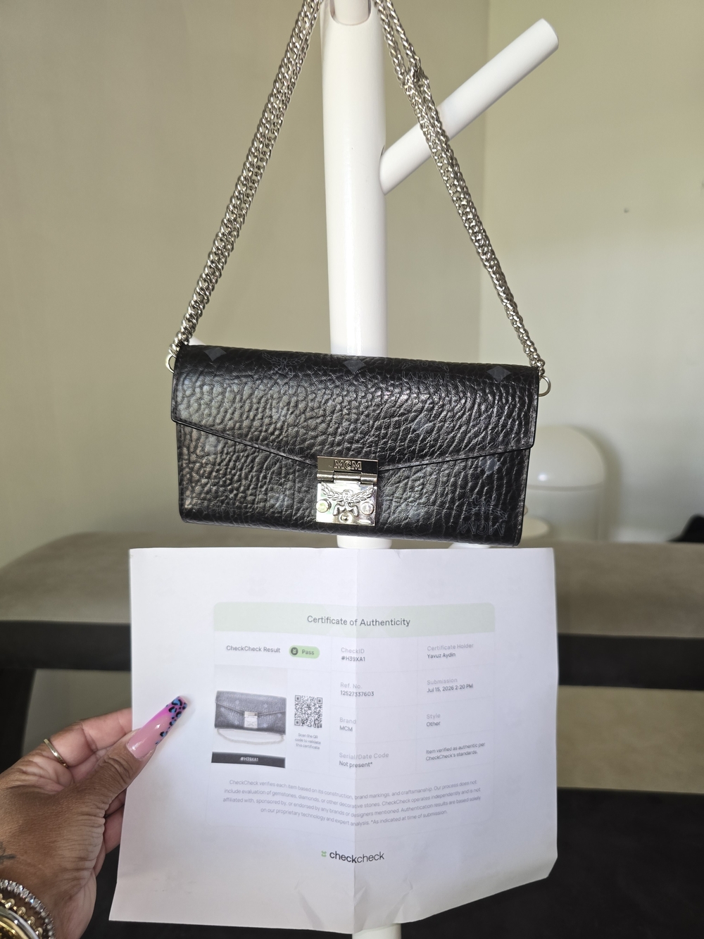 Authentic MCM Black Visetos Wallet on Chain Crossbody Clutch COA